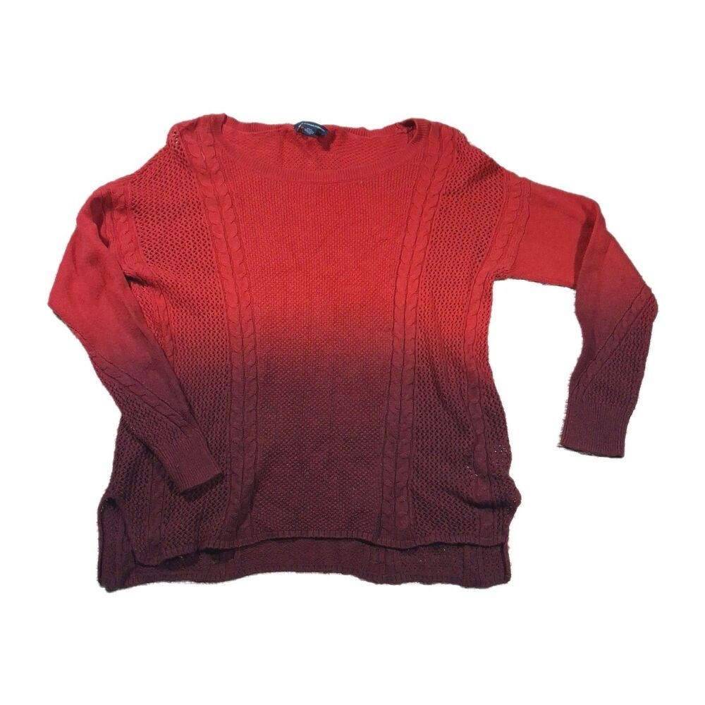American Eagle Womens Red Ombre Dip Dye Cable Knit Mesh Detail Sweater Medium